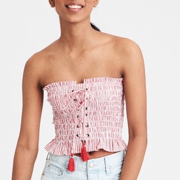 American Eagle red and white striped tube top - Picture 1 of 3